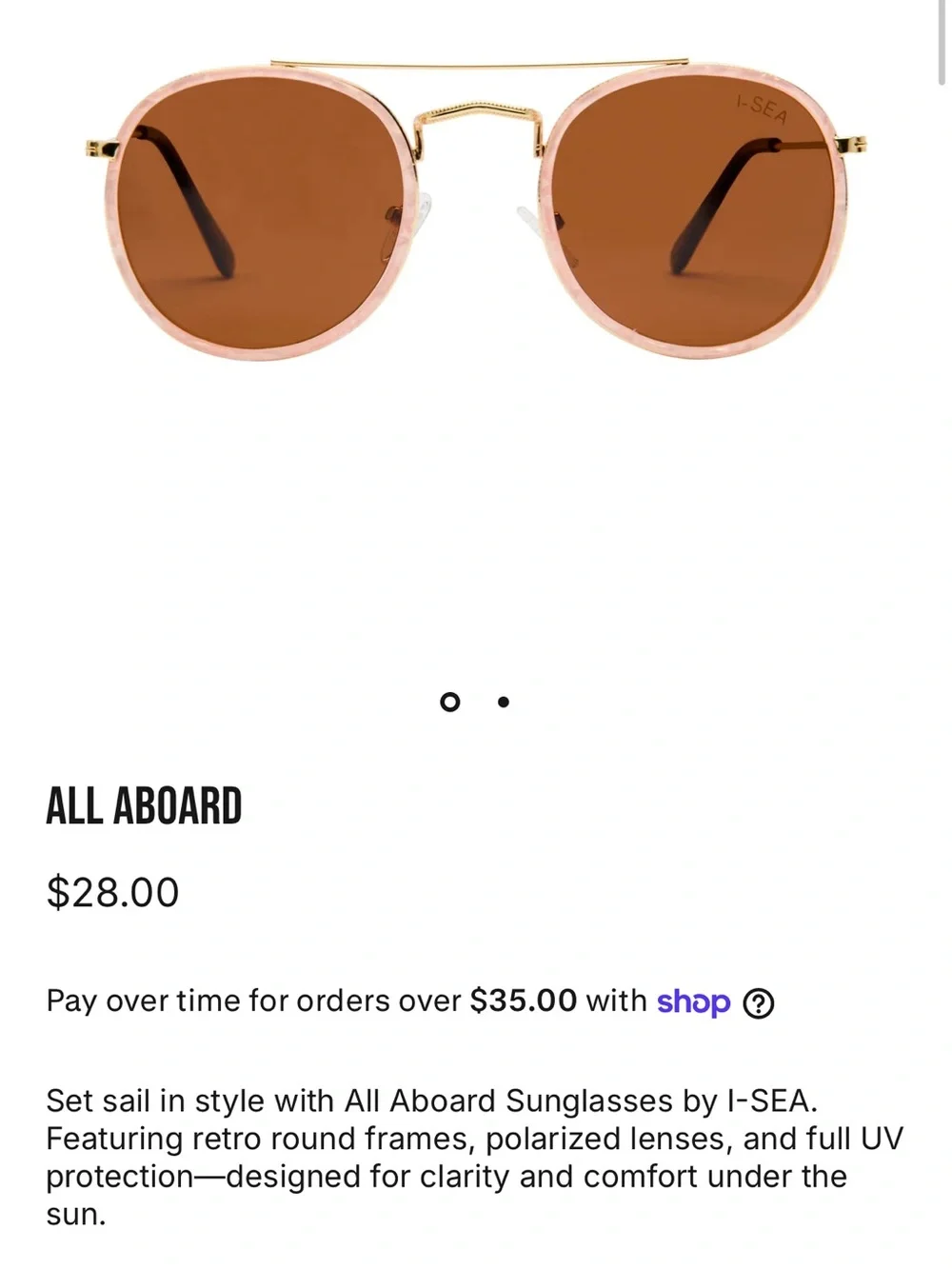 I-SEA Pink Round Frame Sunglasses with Brown Lenses